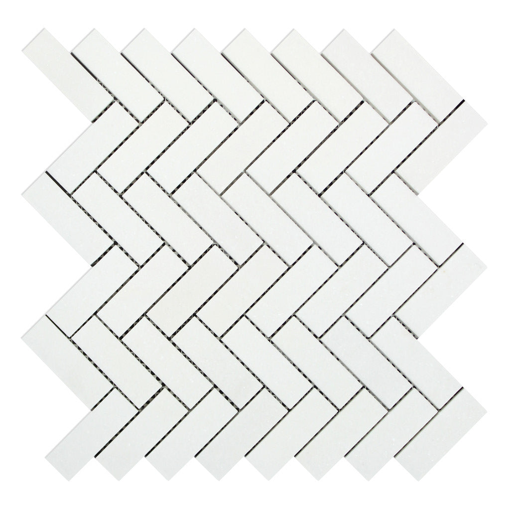 Thassos White Marble Honed 1 x 3 Herringbone Mosaic Tile-Marble Mosaic-American Tile Depot