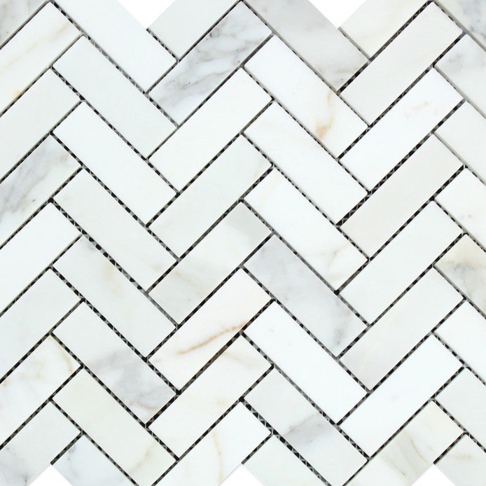 Calacatta Gold Marble Polished 1 x 3 Herringbone Mosaic Tile-Marble Mosaic-American Tile Depot