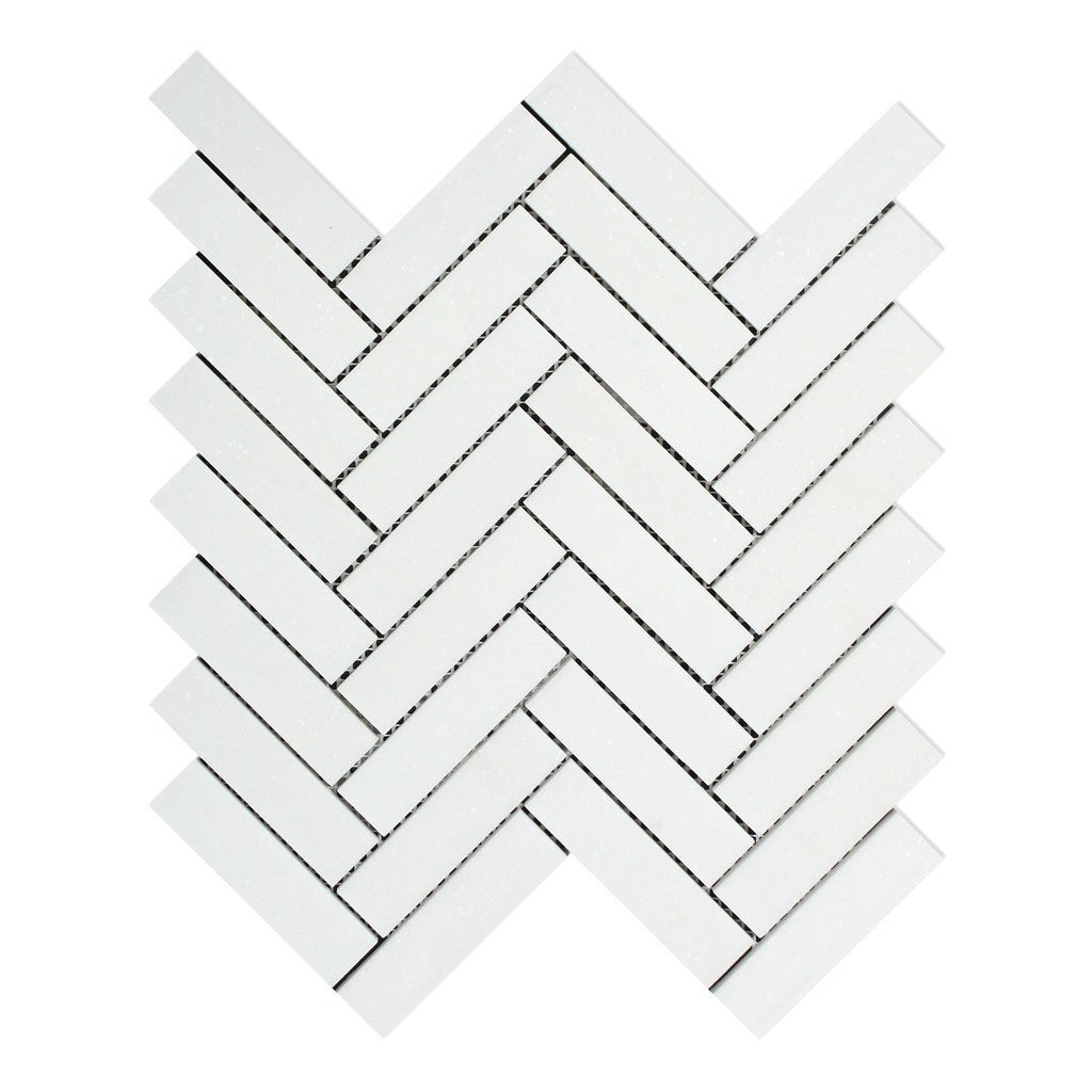 Thassos White Marble Honed 1 x 4 Herringbone Mosaic Tile-Marble Mosaic-American Tile Depot