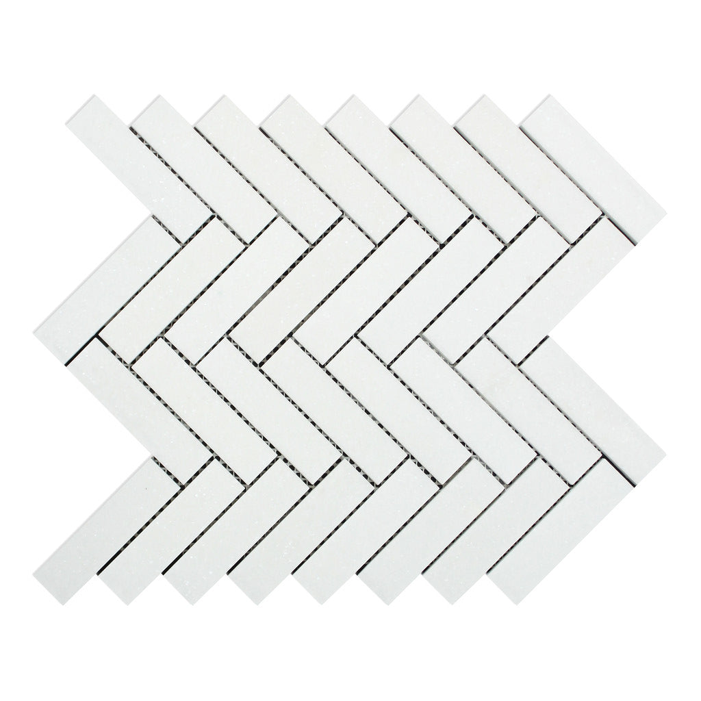 Thassos White Marble Honed 1 x 4 Herringbone Mosaic Tile-Marble Mosaic-American Tile Depot