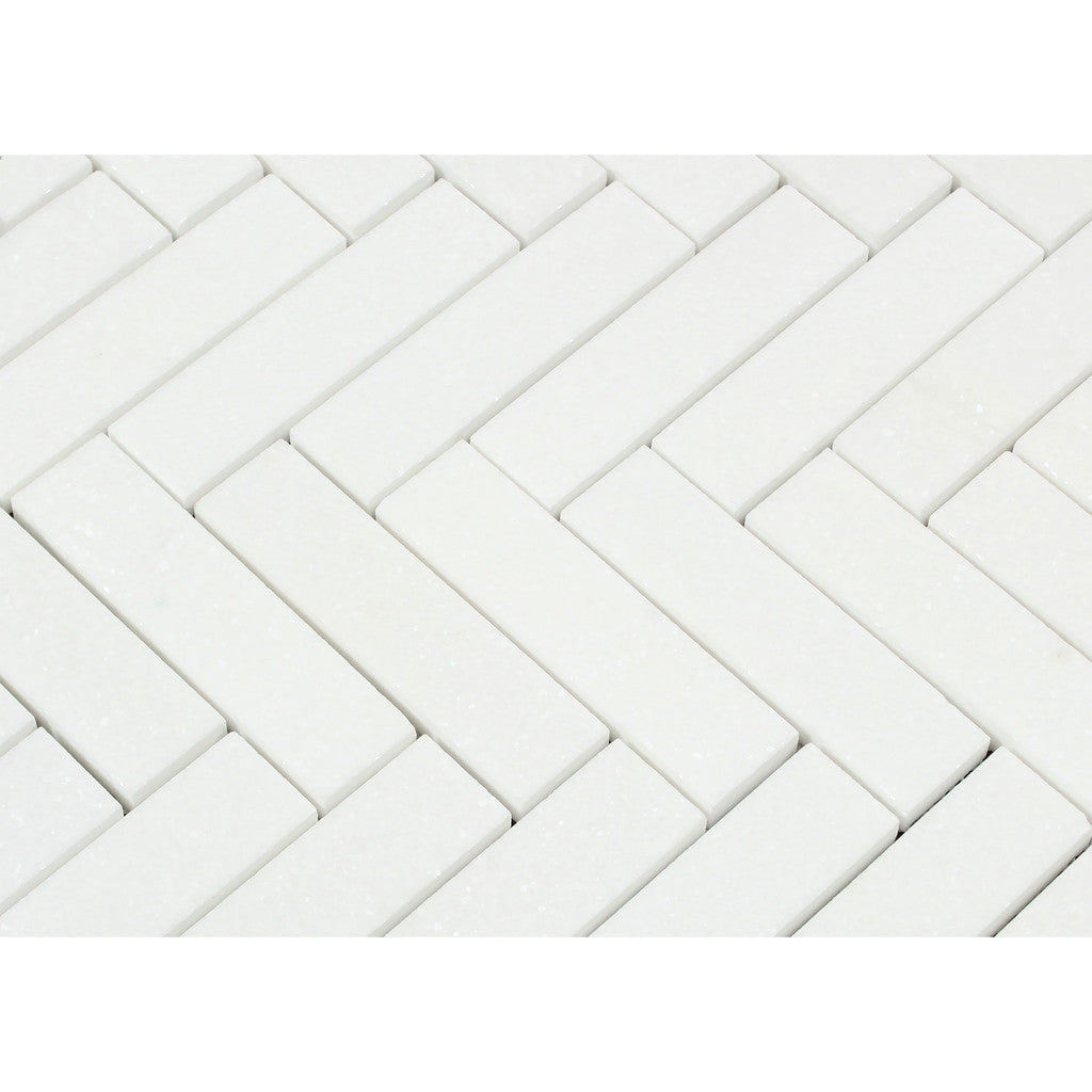 Thassos White Marble Honed 1 x 4 Herringbone Mosaic Tile