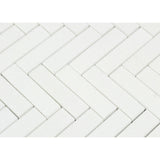 Thassos White Marble Polished 1 x 4 Herringbone Mosaic Tile