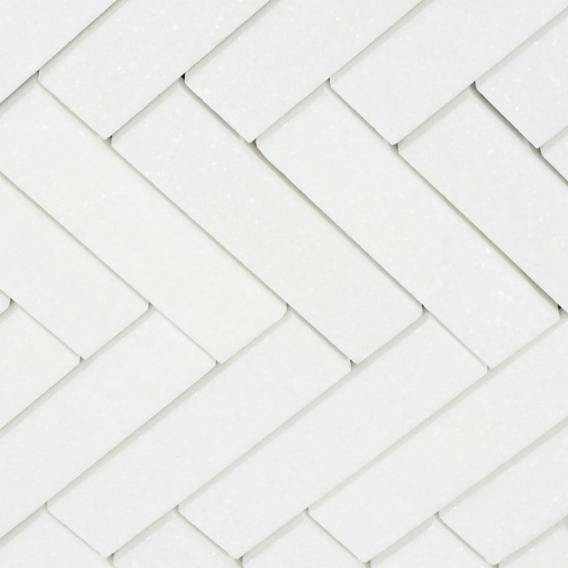 Thassos White Marble Polished 1.25 x 6 Herringbone Mosaic Tile-Marble Mosaic-American Tile Depot