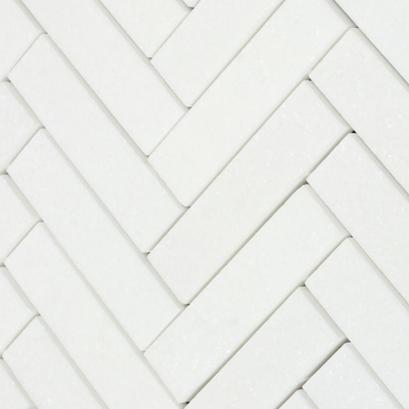 Thassos White Marble Polished 1.25 x 6 Herringbone Mosaic Tile-Marble Mosaic-American Tile Depot