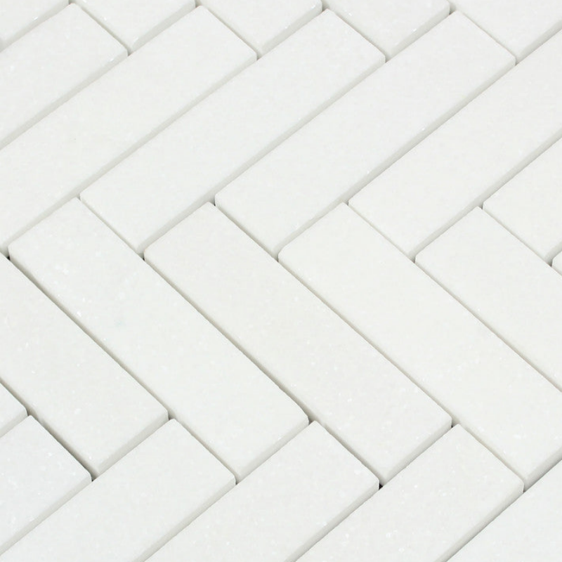 Thassos White Marble Polished 1.25 x 6 Herringbone Mosaic Tile-Marble Mosaic-American Tile Depot