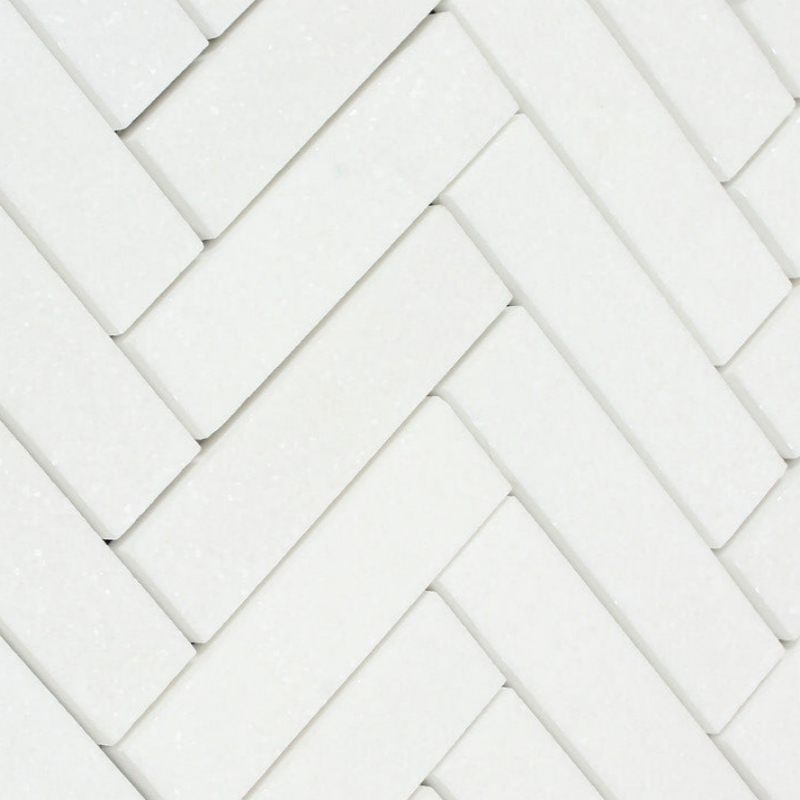 Thassos White Marble Polished 1.25 x 6 Herringbone Mosaic Tile-Marble Mosaic-American Tile Depot