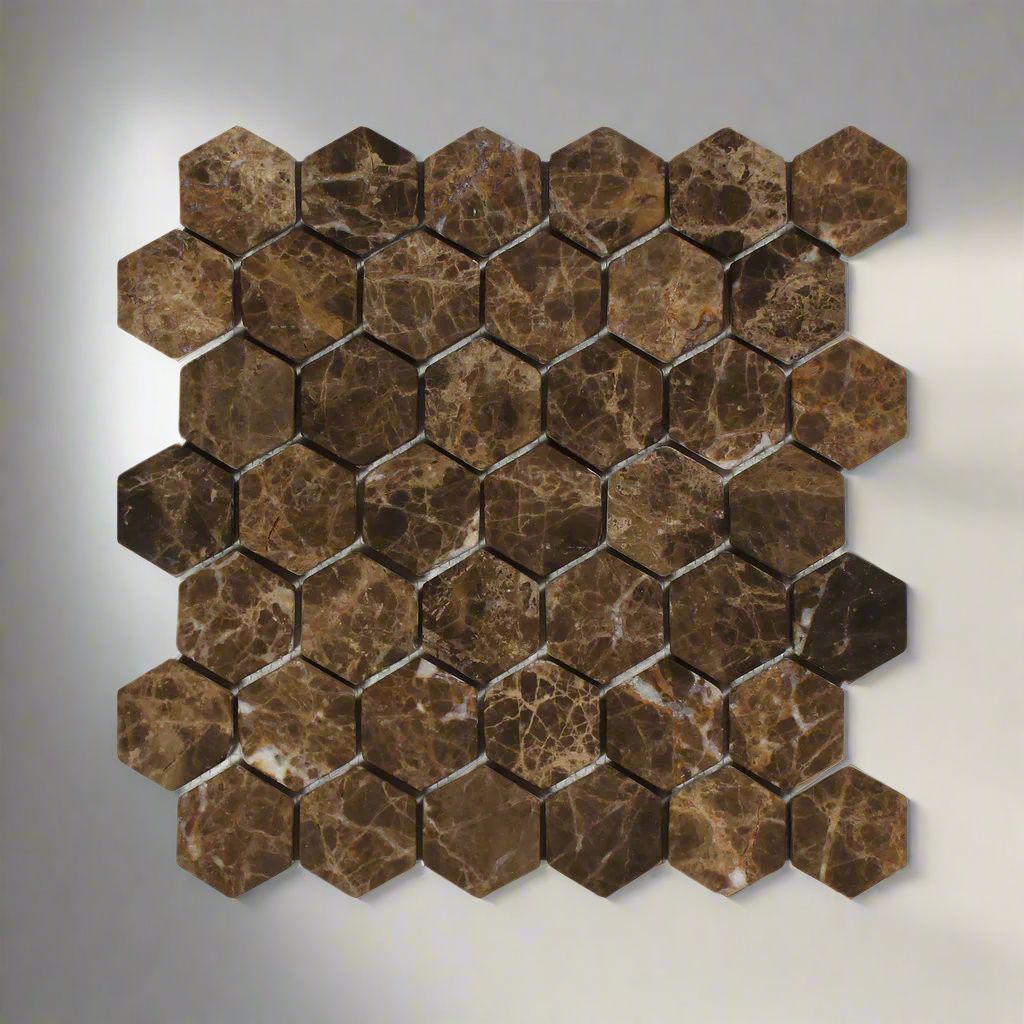 Emperador Dark Marble Tumbled 2" Hexagon Mosaic Tile-Marble Mosaic-American Tile Depot