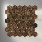 Emperador Dark Marble Tumbled 2" Hexagon Mosaic Tile