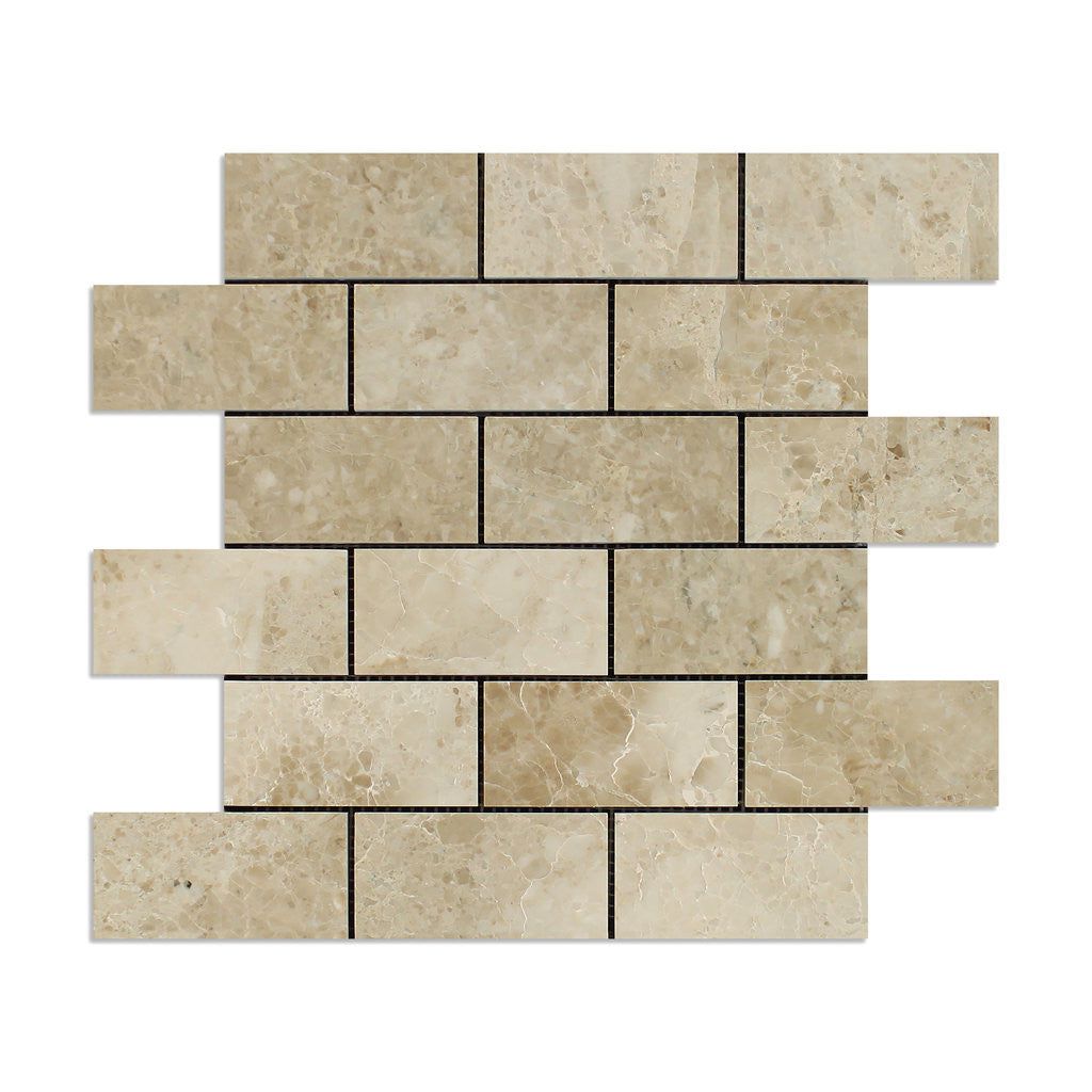 2 X 4 Cappuccino Marble Polished Brick Mosaic Tile-Marble Mosaic-American Tile Depot