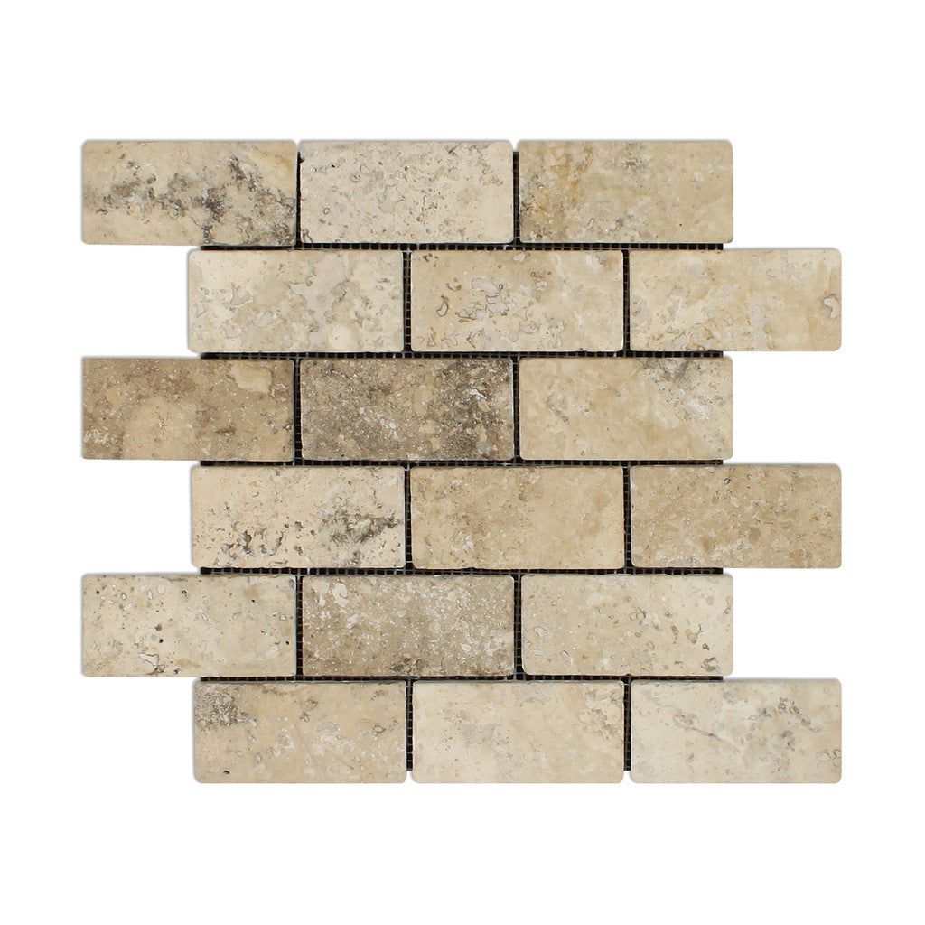 2 X 4 Philadelphia Travertine Tumbled Brick Mosaic Tile-Travertine Mosaic-American Tile Depot