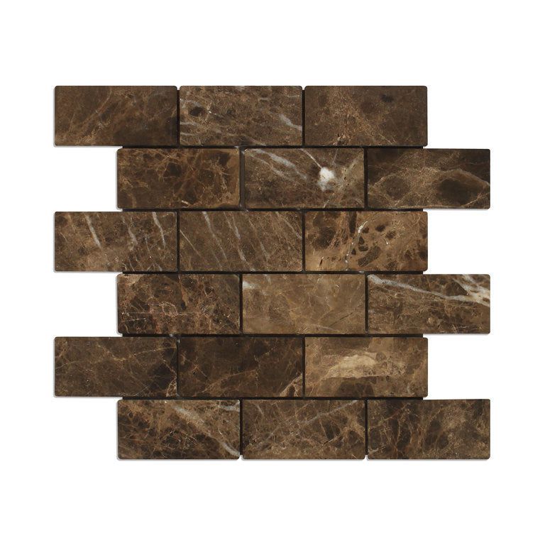 2 X 4 Emperador Dark Marble Tumbled Brick Mosaic Tile-Marble Mosaic-American Tile Depot