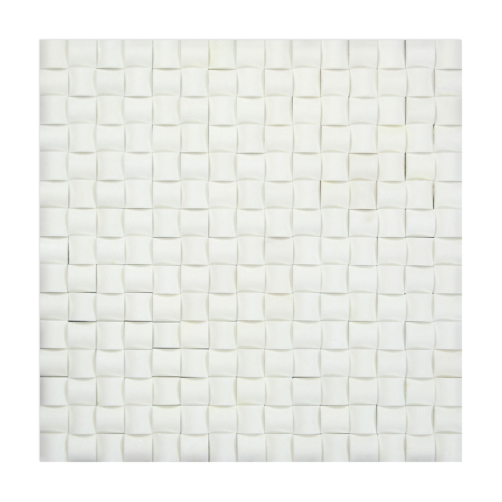 Thassos White Marble Polished 3D Small Bread Mosaic Tile-Marble Mosaic-American Tile Depot