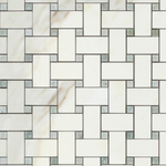 Calacatta Gold Marble Honed Basketweave Mosaic Tile w/ Ming-Green Dots-Marble Mosaic-American Tile Depot