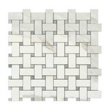 Calacatta Gold Marble Polished Basketweave Mosaic Tile w/ Ming-Green Dots