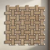 Noce Travertine Tumbled Basketweave Mosaic Tile w/ Ivory Dots-Travertine Mosaic-American Tile Depot