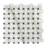 Calacatta Gold Marble Polished Basketweave Mosaic Tile w/ Black Dots-Marble Mosaic-American Tile Depot