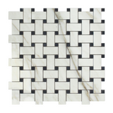 Calacatta Gold Marble Honed Basketweave Mosaic Tile w/ Black Dots