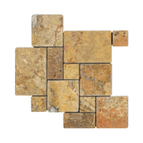 Scabos Travertine 4-Pieced OPUS Mini-Pattern Tumbled Mosaic Tile