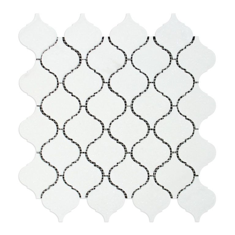 Thassos White Marble Polished Lantern Arabesque Mosaic Tile-Marble Mosaic-American Tile Depot