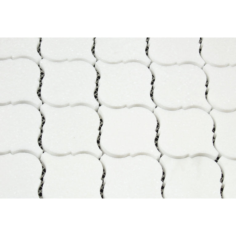 Thassos White Marble Honed Lantern Arabesque Mosaic Tile