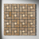 Noce Travertine Tumbled Large Pinwheel Mosaic Tile w/ Ivory Dots