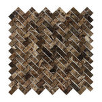 Emperador Dark Marble Polished Mini Herringbone Mosaic Tile-Marble Mosaic-American Tile Depot