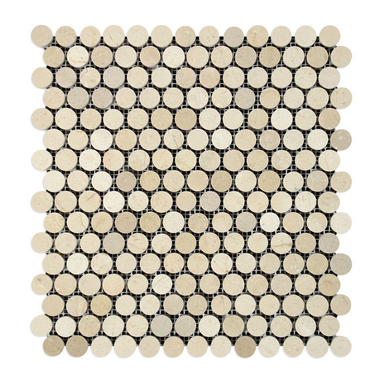 Crema Marfil Marble Polished Penny Round Mosaic Tile-Marble Mosaic-American Tile Depot