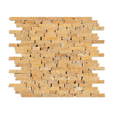 Gold / Yellow Travertine Tumbled Random Strip Mosaic Tile