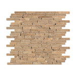 Noce Travertine Tumbled Random Strip Mosaic Tile