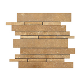 Noce Travertine Honed Random Strip Mosaic Tile