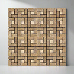 Noce Travertine Tumbled Mini Pinwheel Mosaic Tile w / Ivory Dots-Travertine Mosaic-American Tile Depot