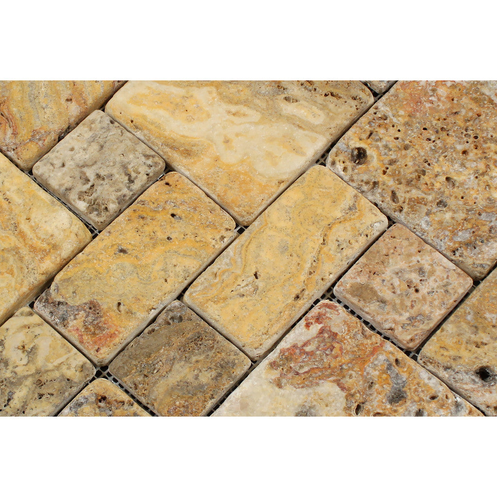 Scabos Travertine 3-Pieced Mini-Pattern Tumbled Mosaic Tile