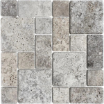 Silver Travertine 3-Pieced Mini-Pattern Tumbled Mosaic Tile-Travertine Mosaic-American Tile Depot