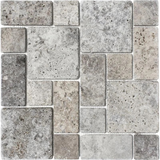 Silver Travertine 3-Pieced Mini-Pattern Tumbled Mosaic Tile