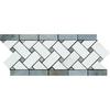 Thassos White Marble Honed Basketweave Border Listello w / Blue-Gray Dots