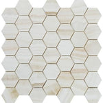 Premium White Onyx VEIN-CUT Polished 2" Hexagon Mosaic Tile-Marble Mosaic-American Tile Depot