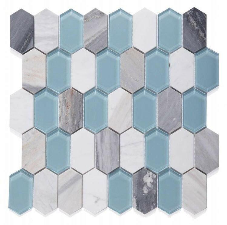 Zeta Sky Polished Elongated Hexagon Mosaic Wall Tile-American Tile Depot