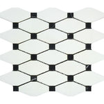 Thassos White Marble Honed Octave Pattern Mosaic Tile w/ Black Dots