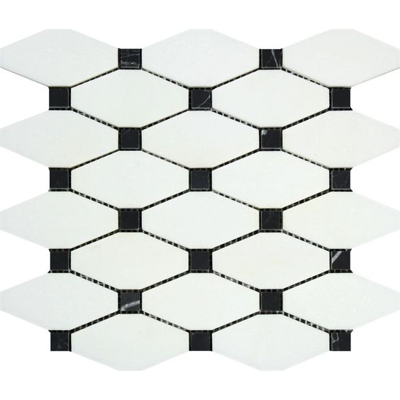 Thassos White Marble Honed Octave Pattern Mosaic Tile w/ Black Dots