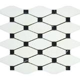 Thassos White Marble Polished Octave Pattern Mosaic Tile w/ Black Dots