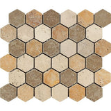 Mixed Travertine Tumbled 2'' Hexagon Mosaic Tile