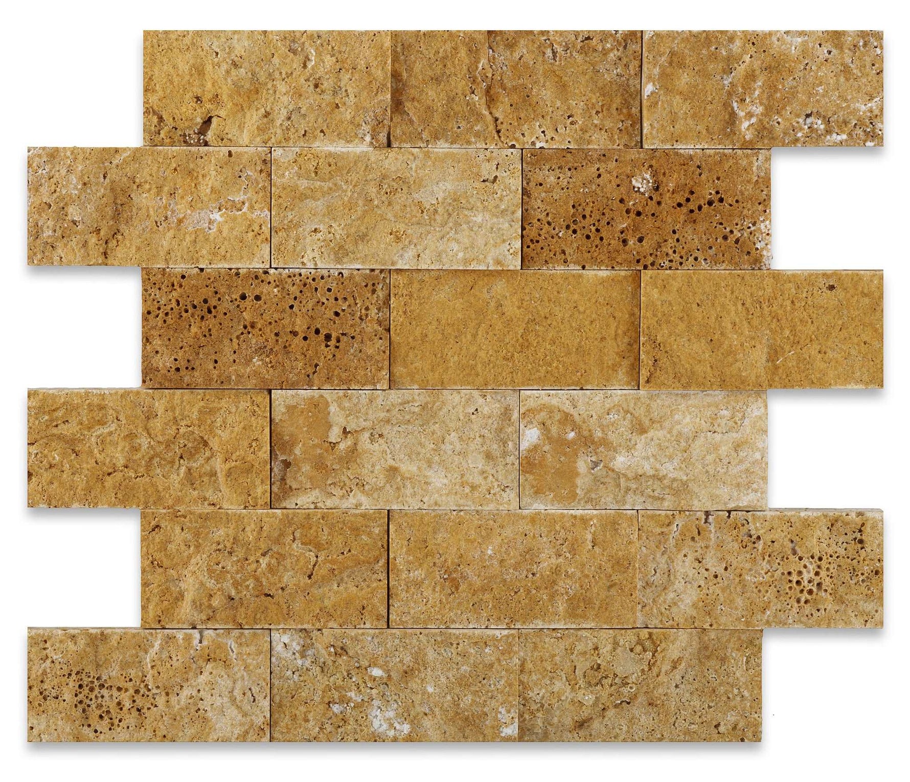 2 X 4 Gold / Yellow Travertine Split-Faced Brick Mosaic Tile