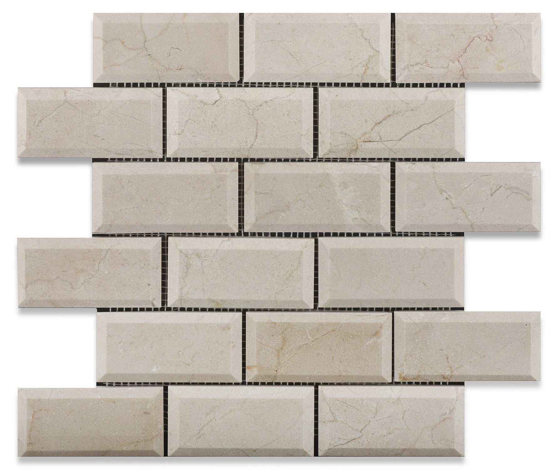 2 X 4 Crema Marfil Marble Honed & Beveled Brick Mosaic Tile