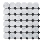 Carrara White Marble Honed Octagon Mosaic Tile w/ Black Dots