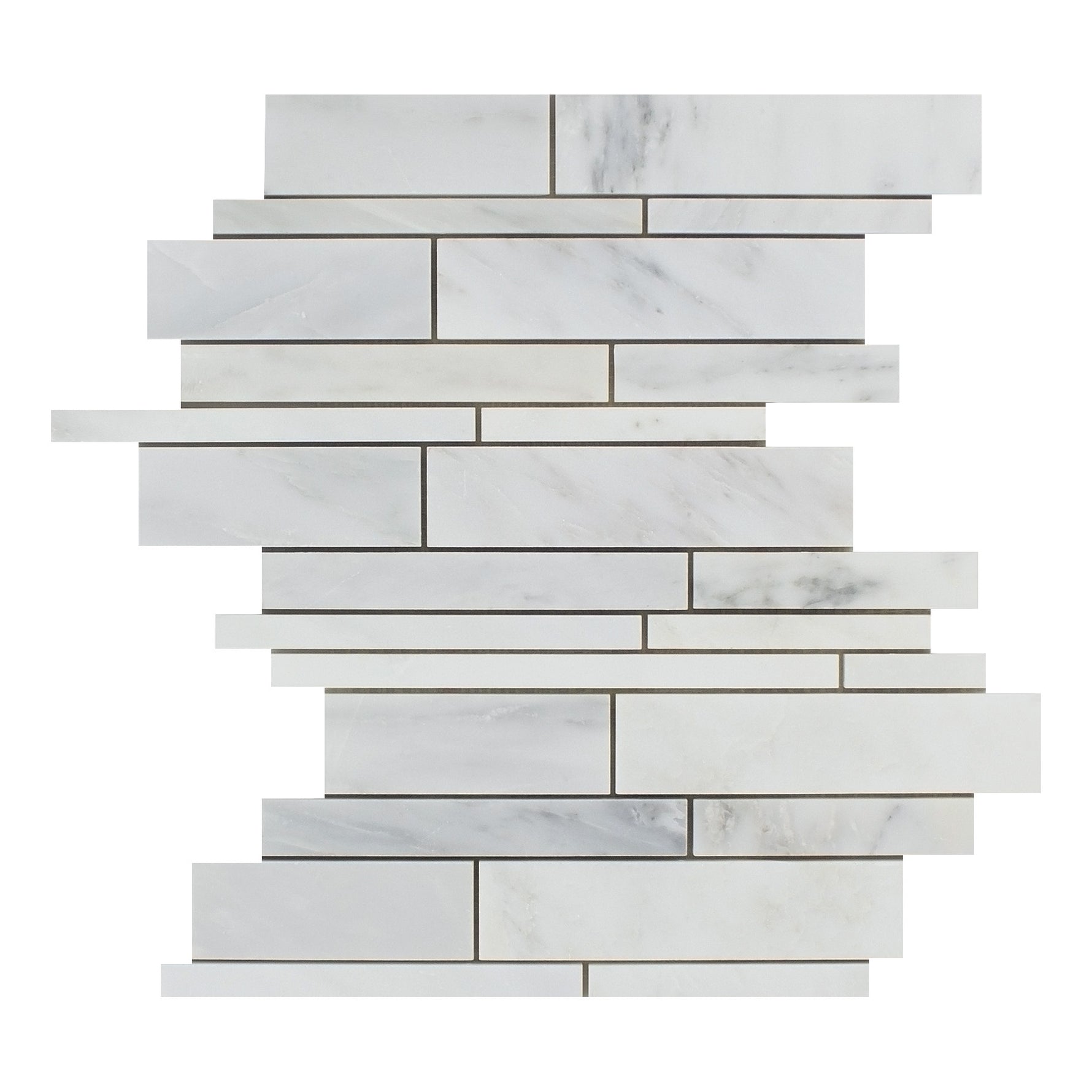 Oriental White / Asian Statuary Marble Honed Random Strip Mosaic Tile