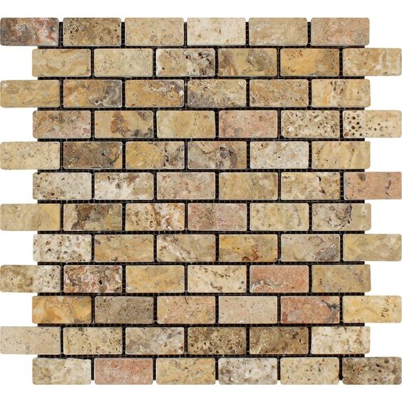 1 X 2 Scabos Travertine Tumbled Brick Mosaic Tile