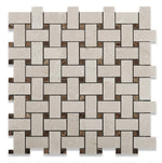 Crema Marfil Marble Polished Basketweave Mosaic Tile w/ Emperador Dark Dots