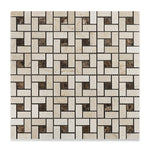 Crema Marfil Marble Polished Pinwheel Mosaic Tile w/ Emperador Dark Dots