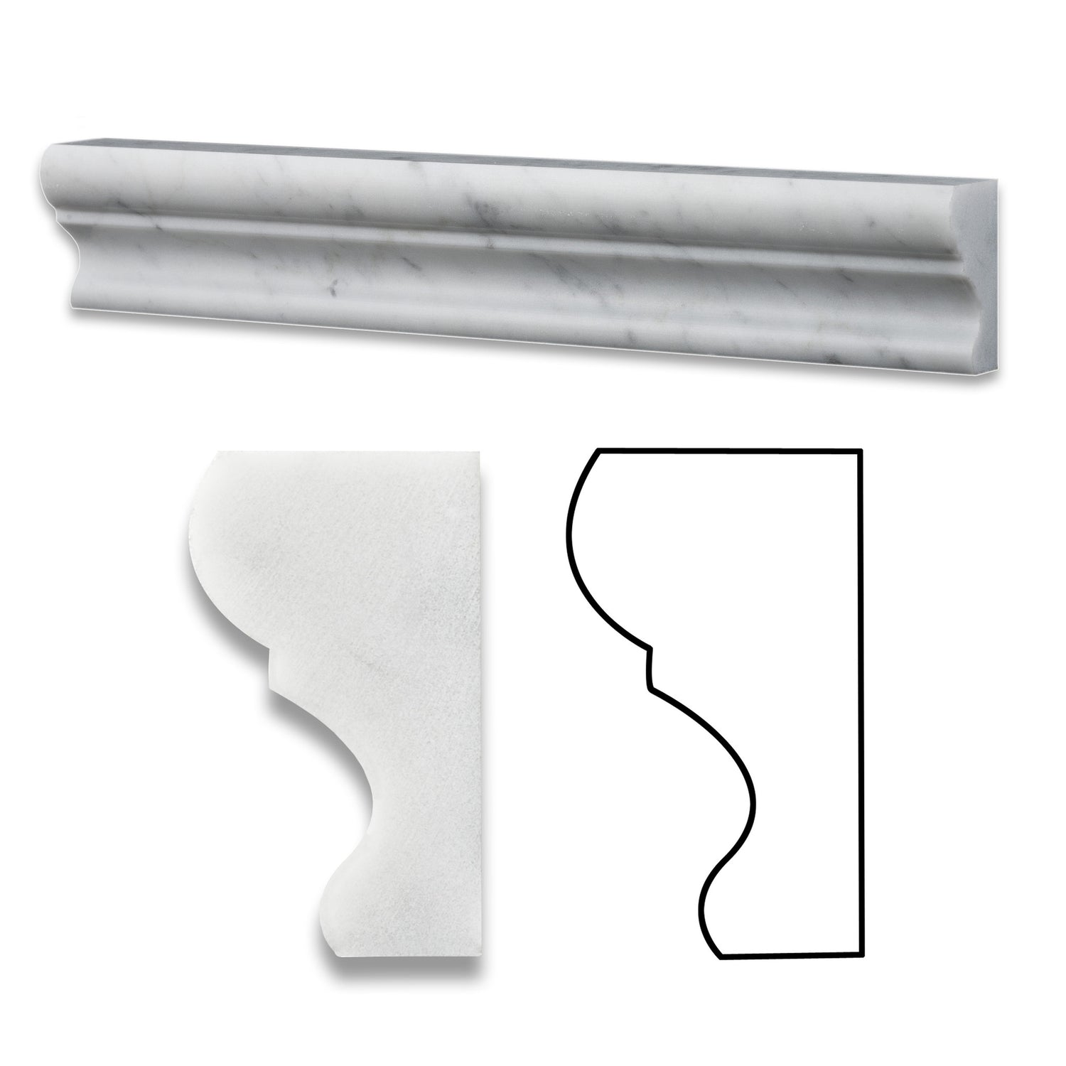 Carrara White Marble Polished Crown - Mercer Molding Trim