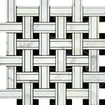 Calacatta Gold Marble Honed Triple Weave Mosaic Tile w / Black Dots